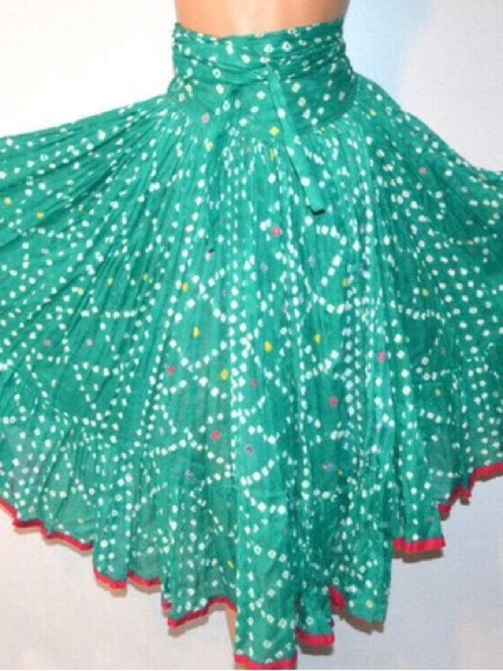 VINTAGE 70's SEVENTIES ADINI COTTON BLOCK PRINT WRAP SKIRT S FESTIVAL BOHO!